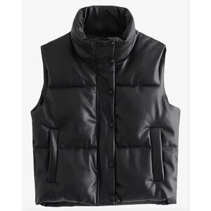 NEW Vegan Leather Vest Coat Stand Collar Heavy Zipper L